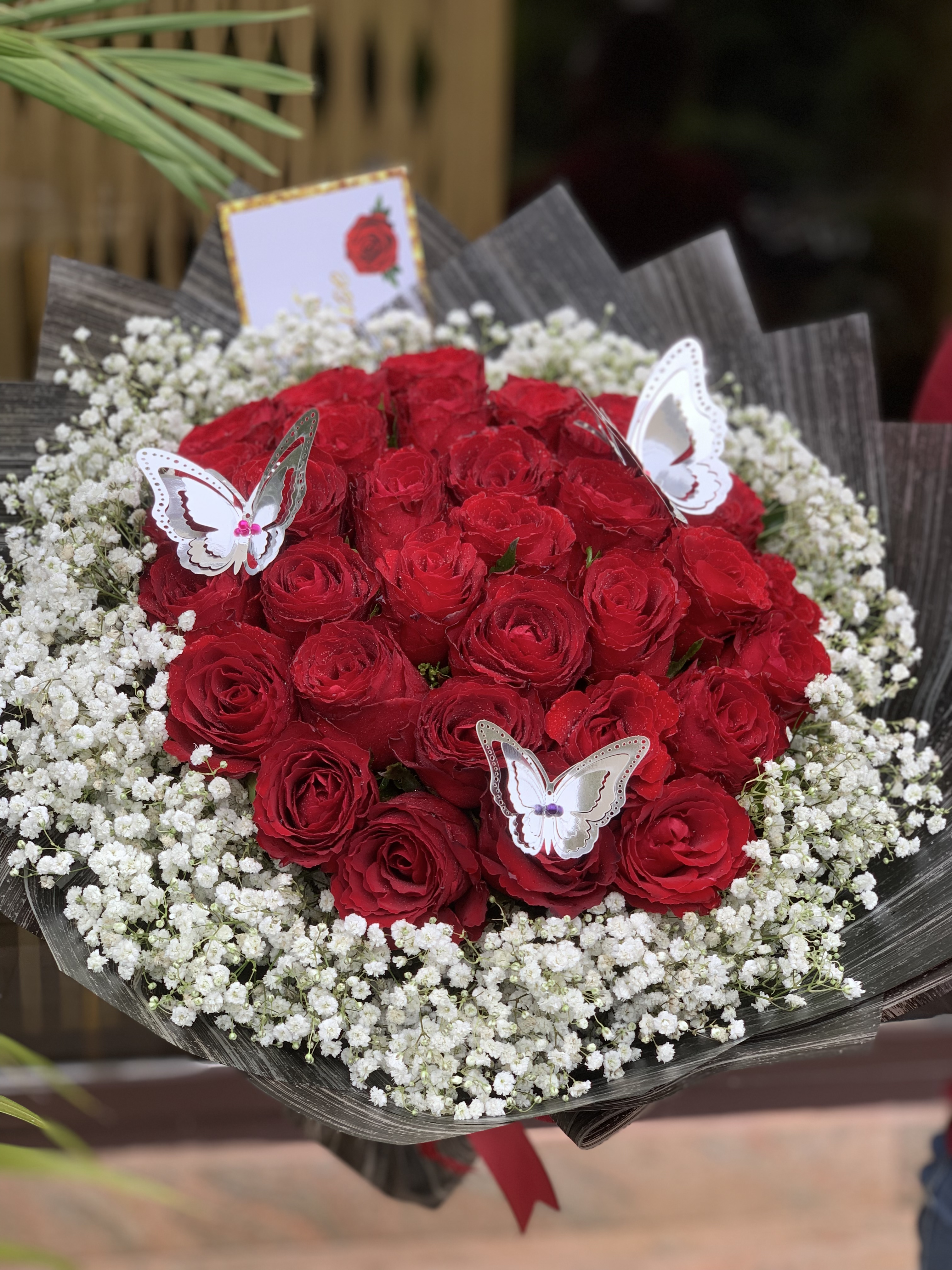 30 roses with gypso round